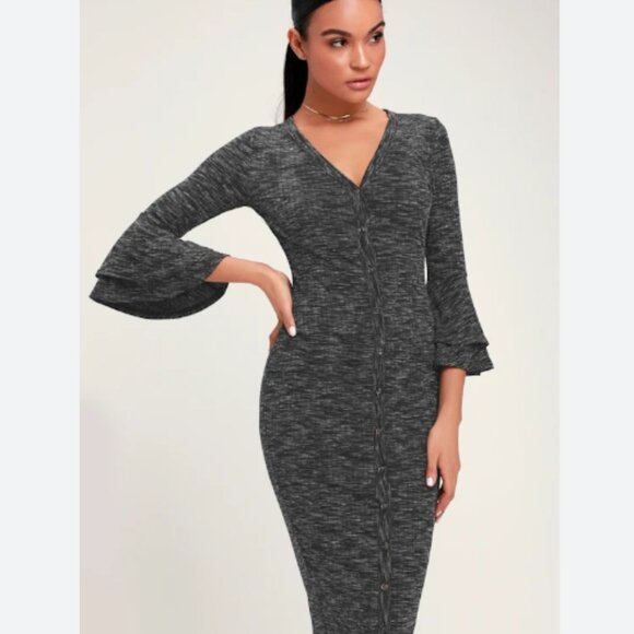 🌹NWOT Lulus Marled Bell Sleeve Jersey Knit Midi Dress - Picture 1 of 9